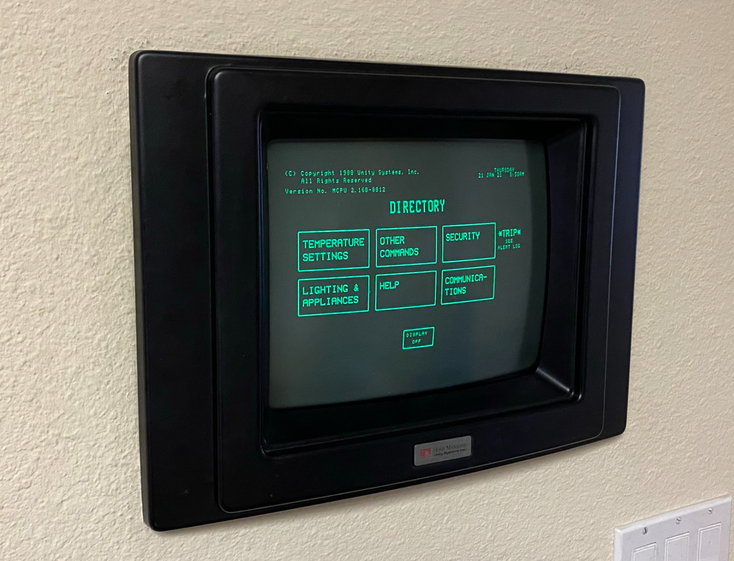 Unity Systems Home Manager touchscreen